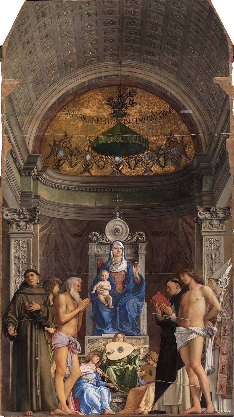 Madonna Col Bambino In Trono Angeli Musicanti E I Santi Francesco Giovanni Battista Giobbe 